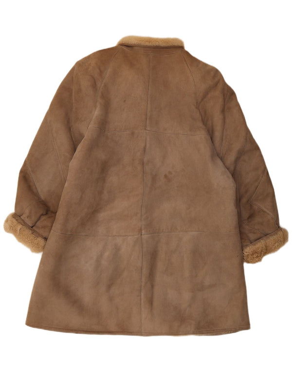 vintage Femme Loose Fit Shearling Coat IT 44 Moyen Brun Classique