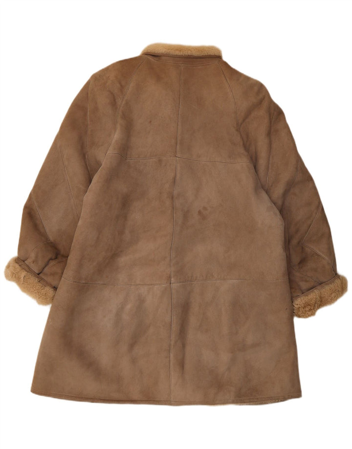 vintage Femme Loose Fit Shearling Coat IT 44 Moyen Brun Classique
