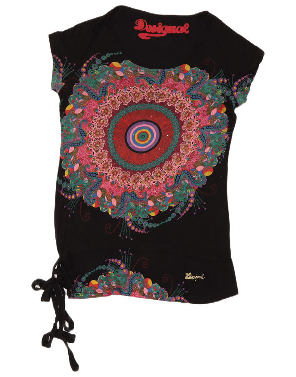 Desigual T-shirt graphique pour femme UK 14 Large Noir Floral