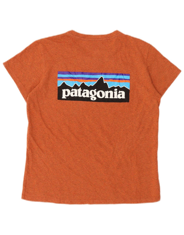Patagonia Femmes Graphique T-Shirt Top UK 10 Petit Orange Moucheté Polyester