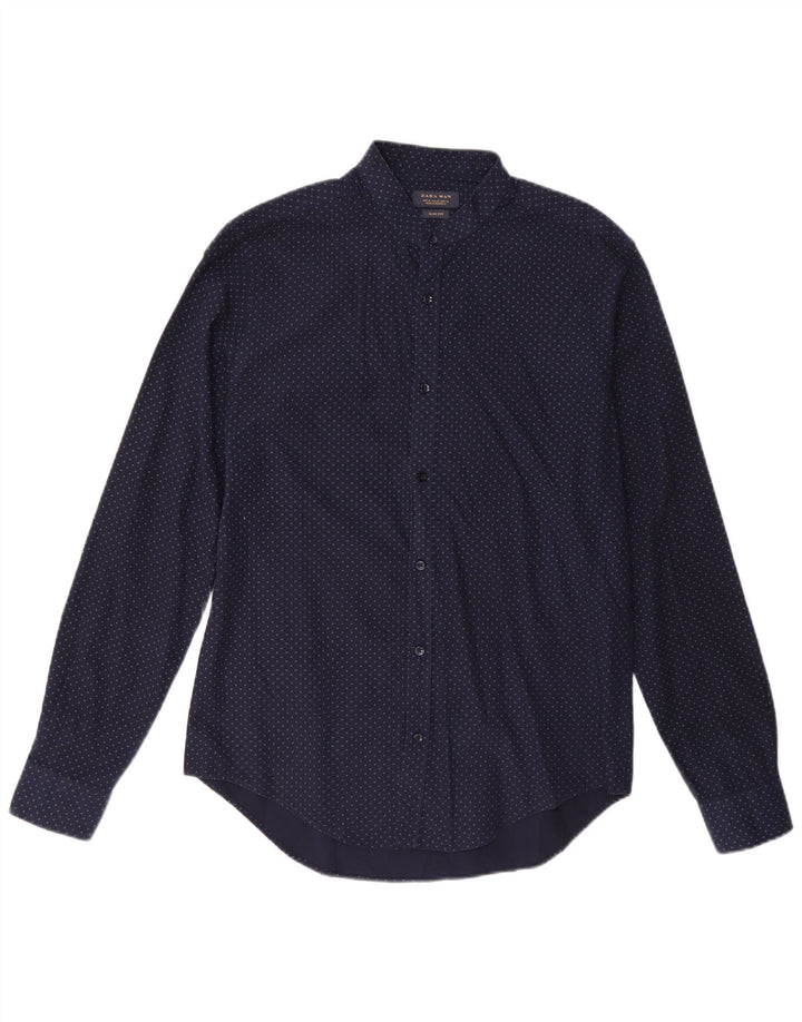 Chemise Slim Fit Bleu Marine Moyen À Pois En Coton Zara Homme