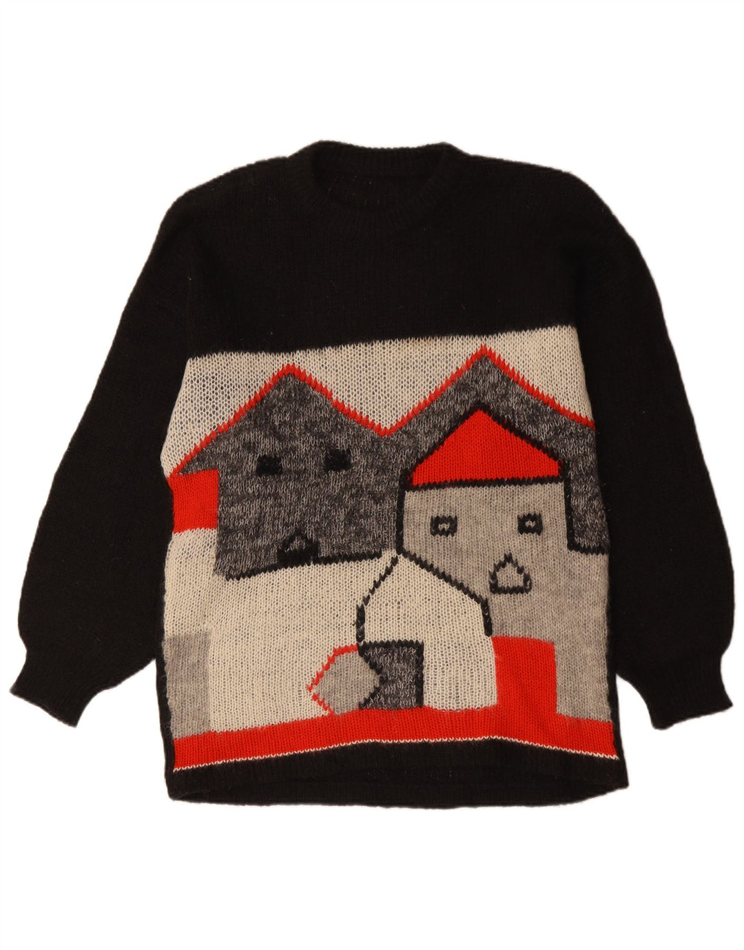 VINTAGE Pull long à col rond pour femme UK 18 XL Noir