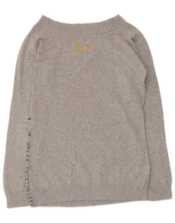Desigual Pull graphique à col bateau pour femme UK 14 Large Gris Coton