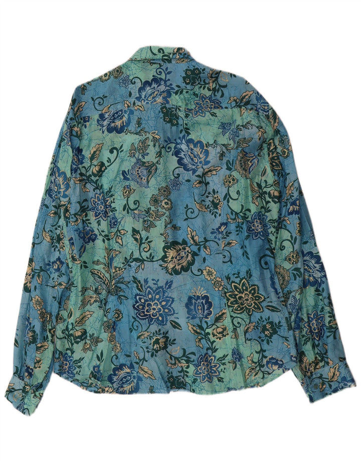 Chemise homme vintage 2XL Soie florale bleue