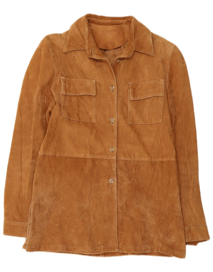 VINTAGE Veste en Daim Femme IT 44 Cuir Beige Moyen