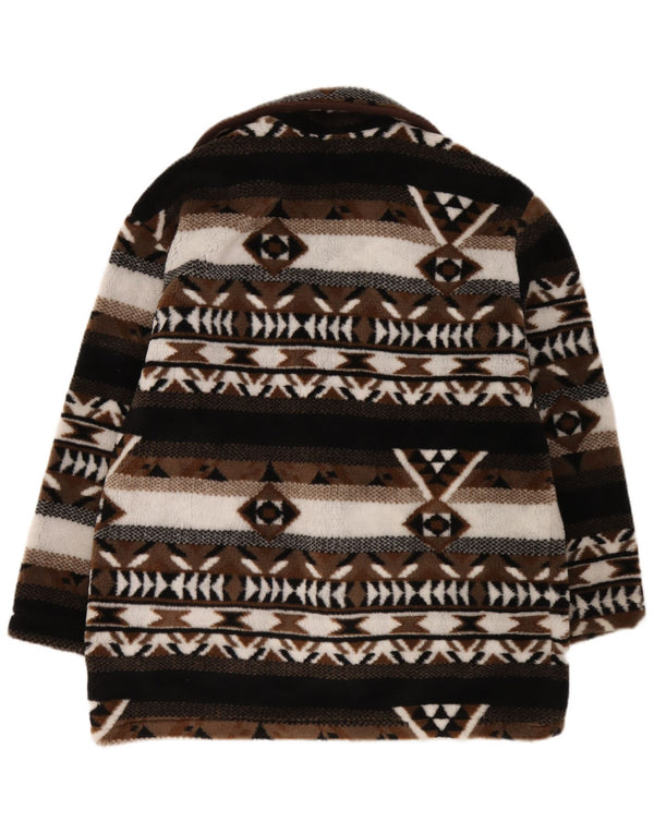 vintage Femmes Surdimensionné Tricot Duffle Coat UK 10/12 Petit Brun Fair Isle