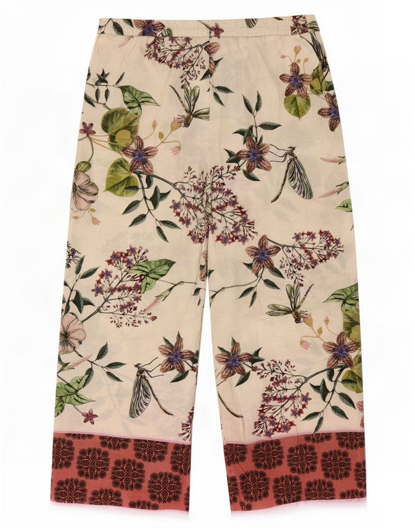 Zara Pantalon Femme Coupe Ample XL W32 L30 Polyester Blanc Cassé Floral