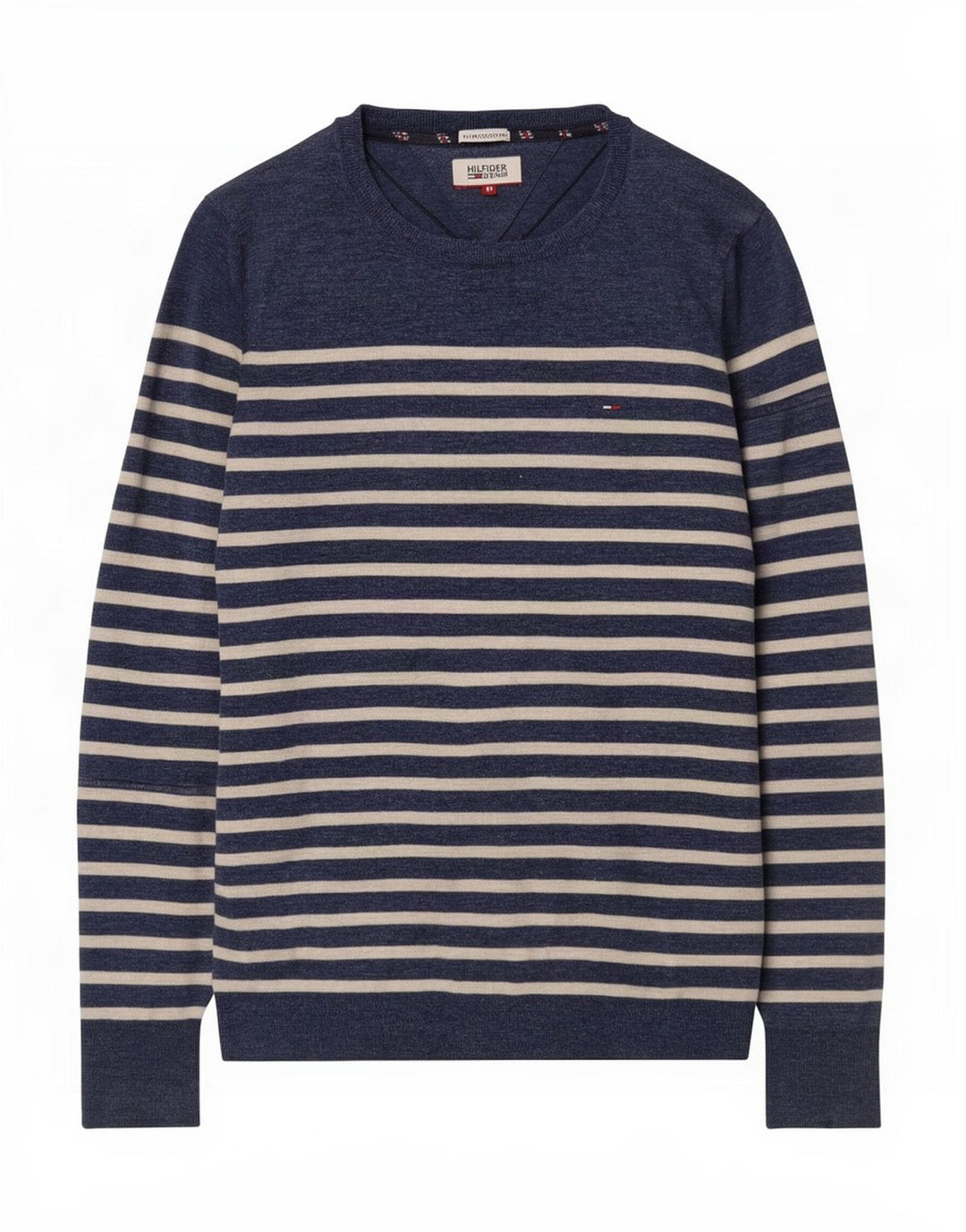Tommy Hilfiger Pull Col Bateau Homme Bleu Marine Rayé Moyen