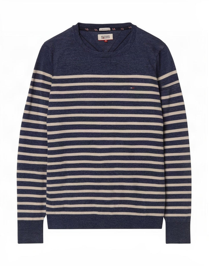 Tommy Hilfiger Pull Col Bateau Homme Bleu Marine Rayé Moyen