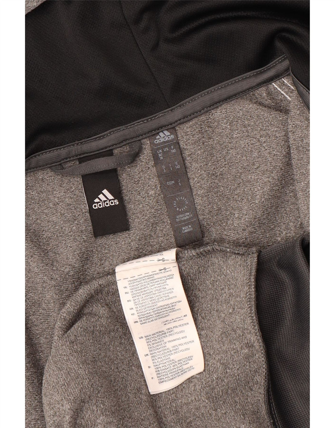 Adidas Pull à capuche zippé pour homme UK 34/36 Petit Gris Polyester