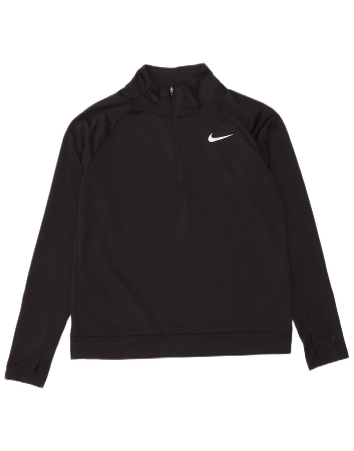 NIKE Haut de survêtement Dri Fit à col zippé pour femme UK 10 Small Noir