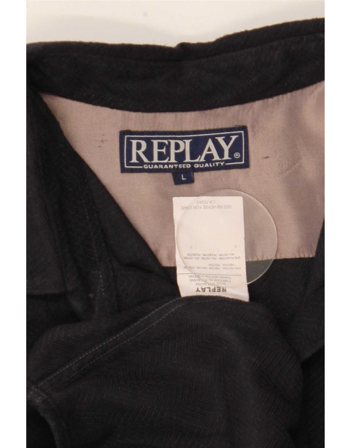 Replay Chemise Homme Large Chevron Bleu Marine Viscose