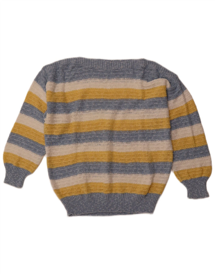 VINTAGE Pull col bateau femme IT 42 coton rayé bleu moyen