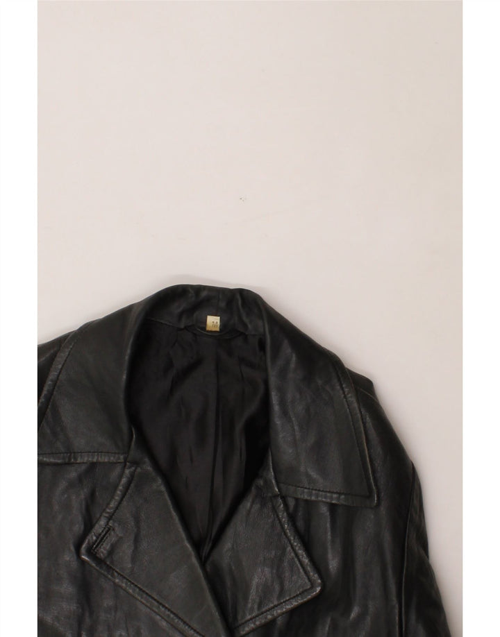 VINTAGE Womens Double Breasted Leather Coat UK 14 Medium Black Leather Vintage Vintage and Second-Hand Vintage from Messina Hembry 