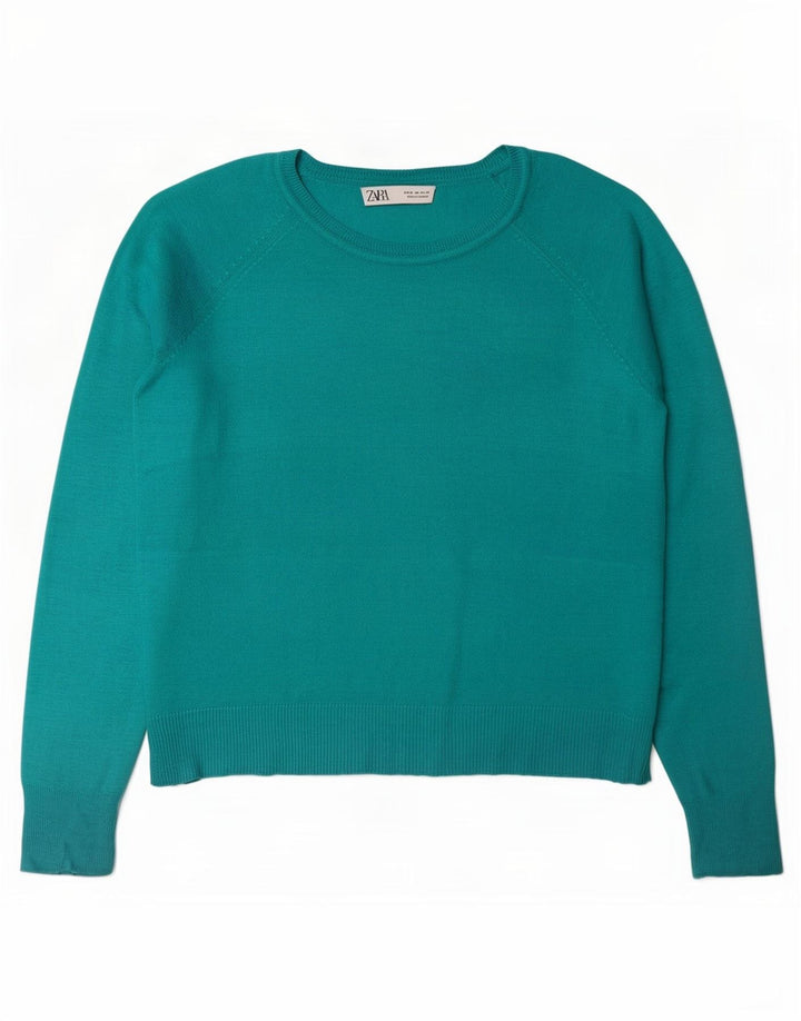 Zara Pull surdimensionné à col bateau pour femme UK 14 Turquoise moyen