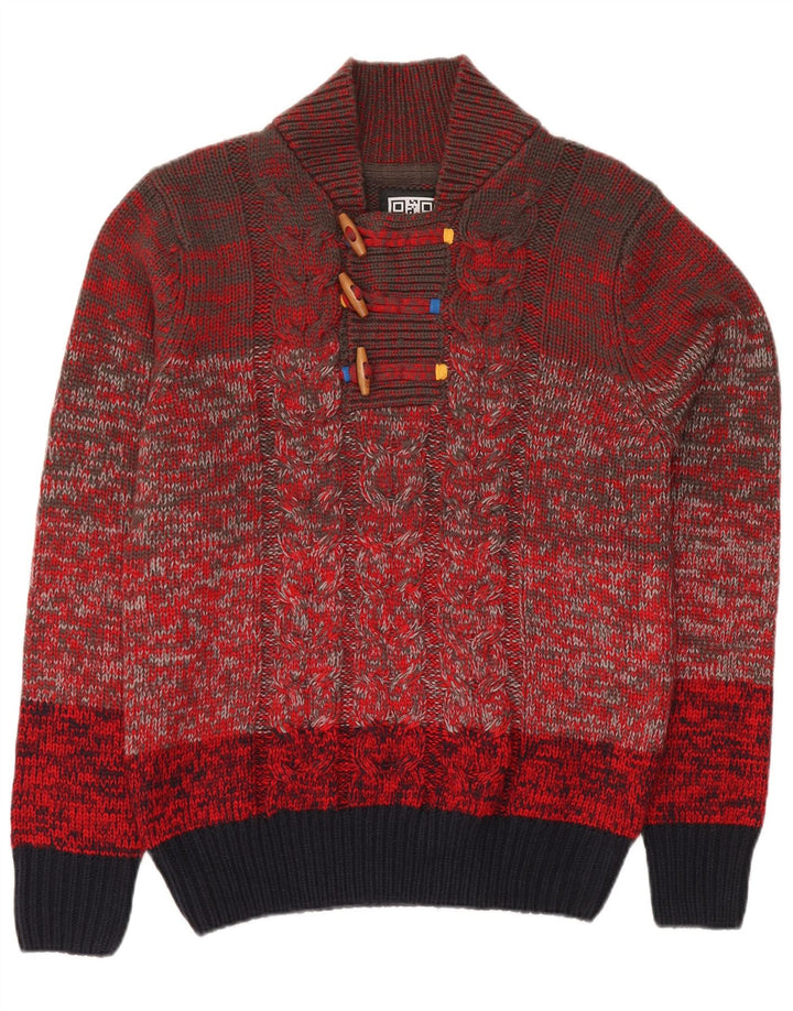 VINTAGE Pull col boutonné pour femme UK 18 XL Colorblock rouge