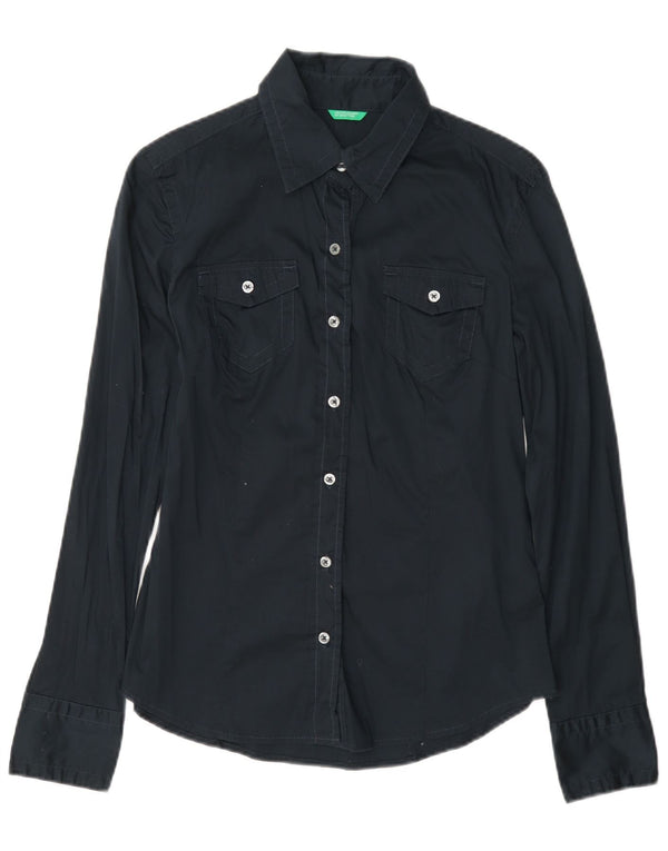Benetton Chemise Femme UK 10 Small Bleu Marine Coton