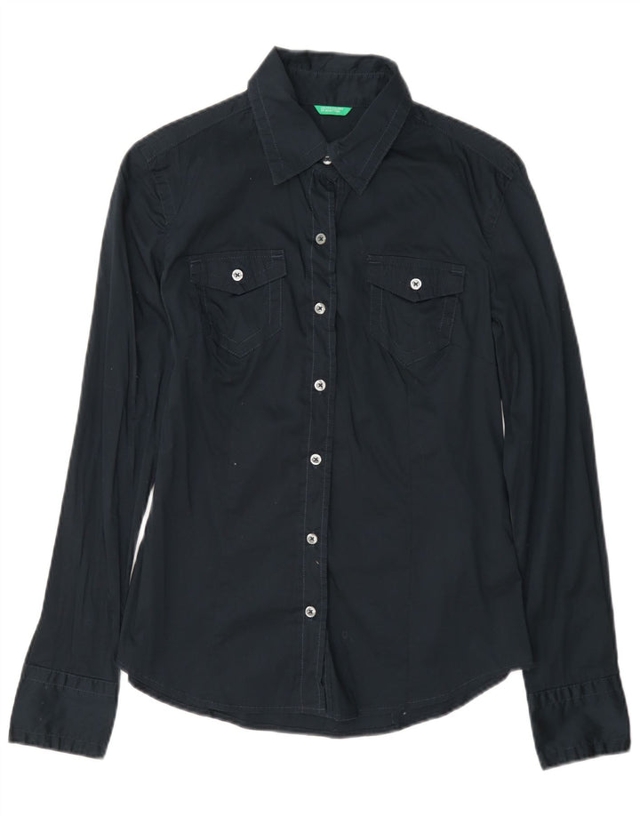 Benetton Chemise Femme UK 10 Small Bleu Marine Coton