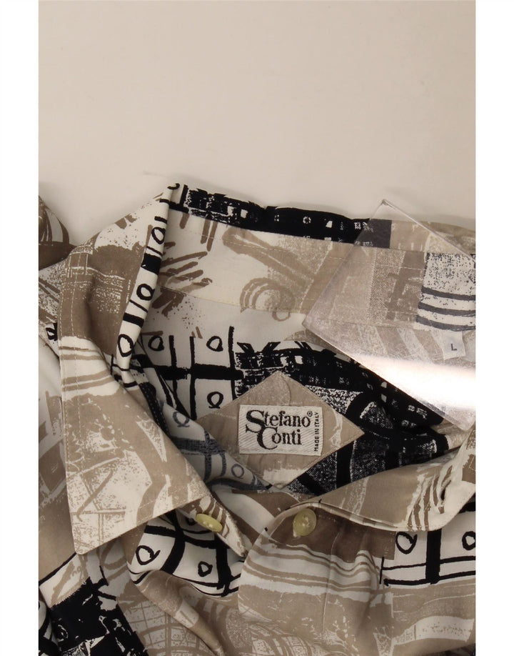 Chemise à manches courtes homme vintage grand patchwork beige