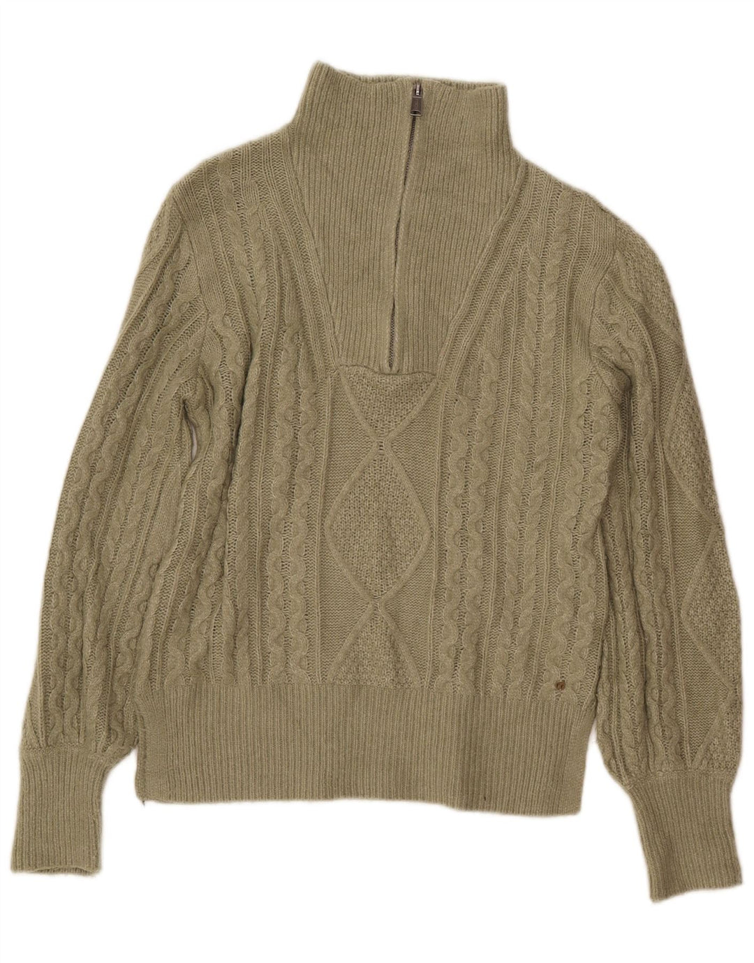 FAT FACE Pull à col zippé pour femme UK 8 Petit Kaki Argyle/Diamant