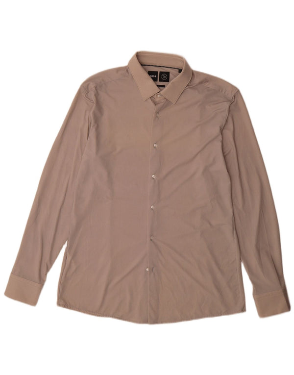 Hugo Boss Chemise slim fit pour homme Taille 42 16 1/2 Large Beige Polyamide