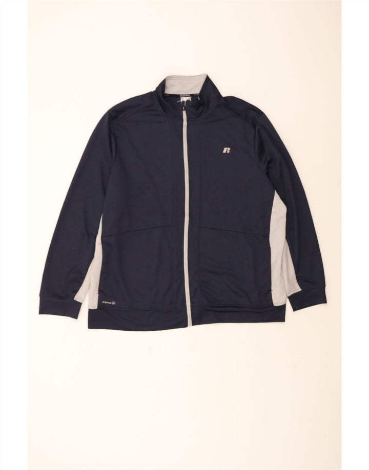 RUSSELL ATHLETIC Mens Tracksuit Top Jacket 2XL Navy Blue Colourblock Vintage Russell Athletic and Second-Hand Russell Athletic from Messina Hembry 