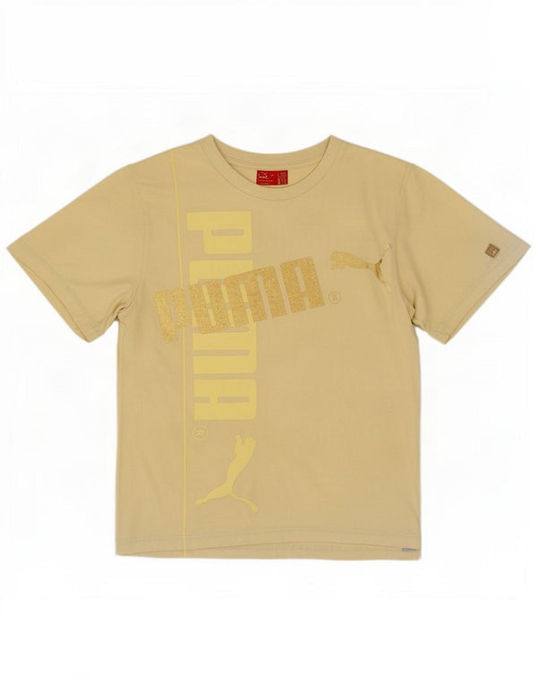 Puma T-shirt graphique pour femme UK 14 Jaune moyen Coton