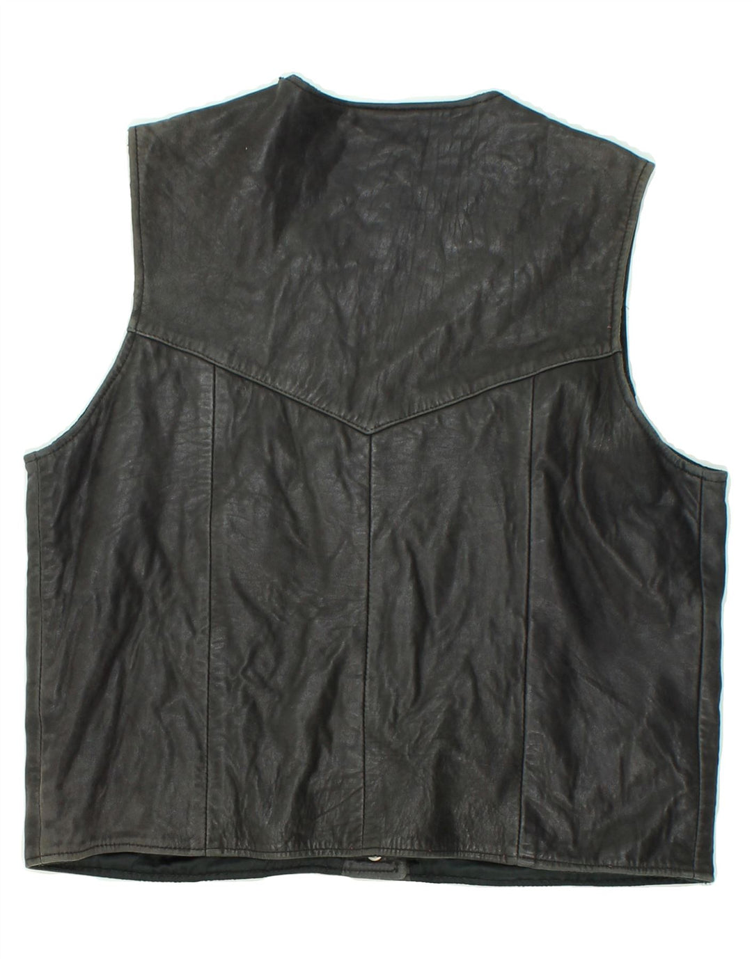 VINTAGE Gilet en cuir femme UK 14 Grand Noir