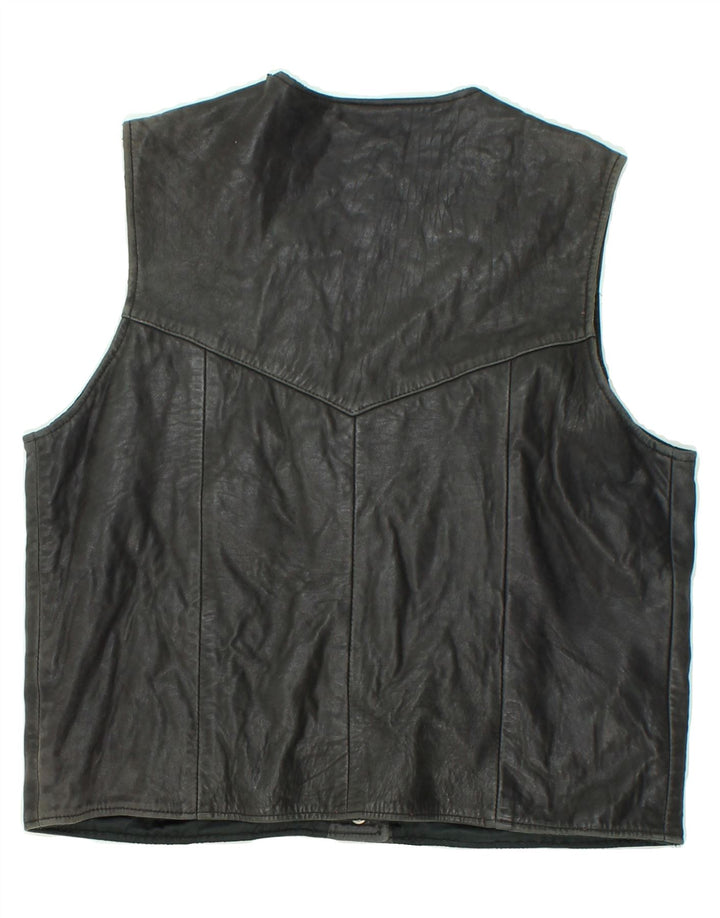 VINTAGE Gilet en cuir femme UK 14 Grand Noir
