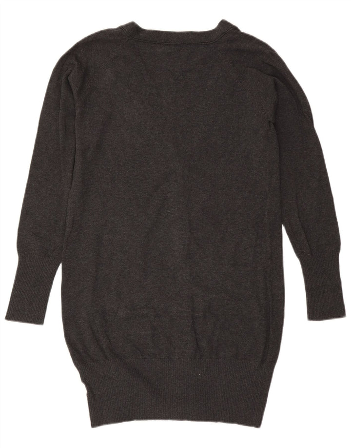 ZARA Womens Longline Cardigan Sweater UK 14 Large Gris Coton