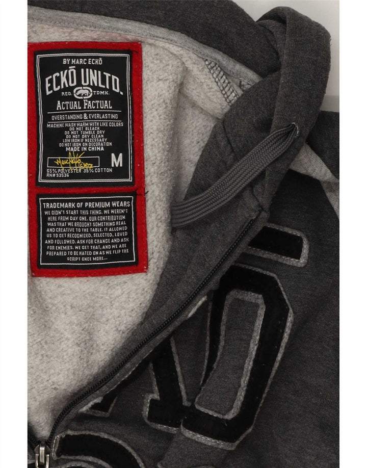 Ecko Unltd Pull à capuche zippé graphique pour homme en polyester gris moyen