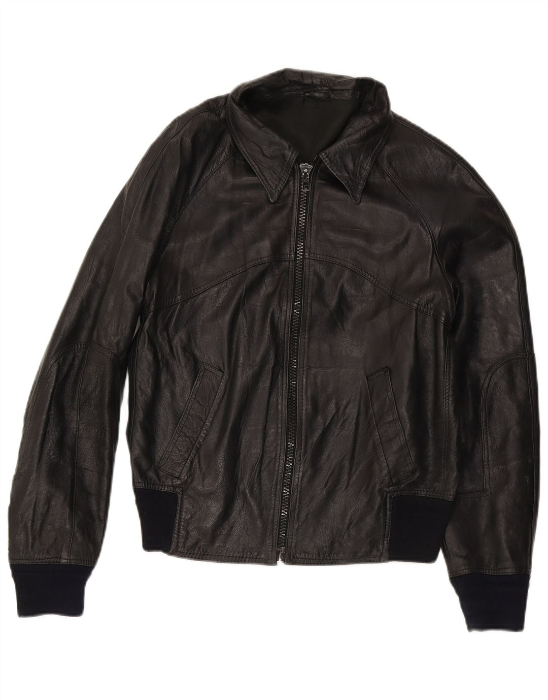 veste en cuir bomber femme vintage IT 50 XL cuir noir