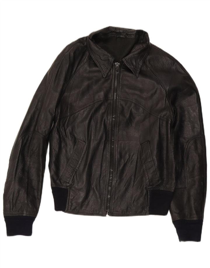 veste en cuir bomber femme vintage IT 50 XL cuir noir