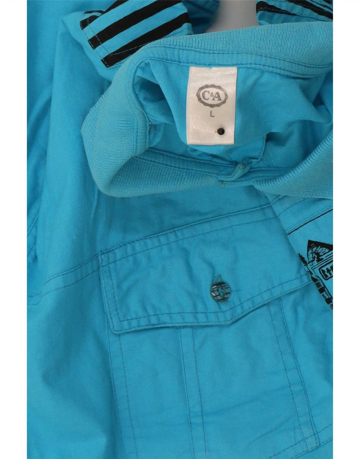 C & A Chemise pull à manches courtes pour hommes en coton bleu moyen