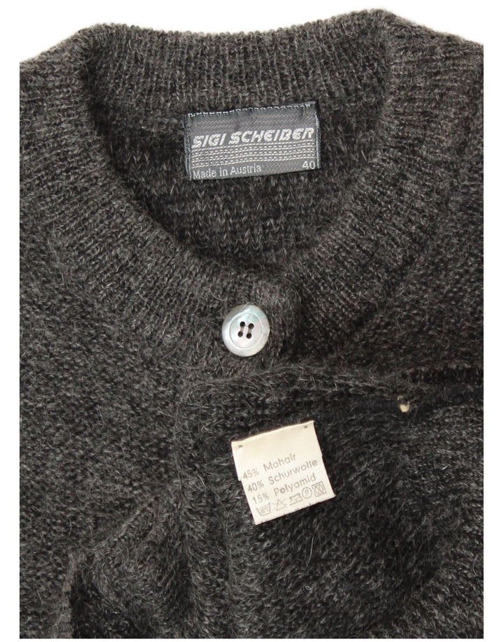 SIGI SCHEIBERG Pull Cardigan Graphique Femme EU 40 Gris Moyen Mohair