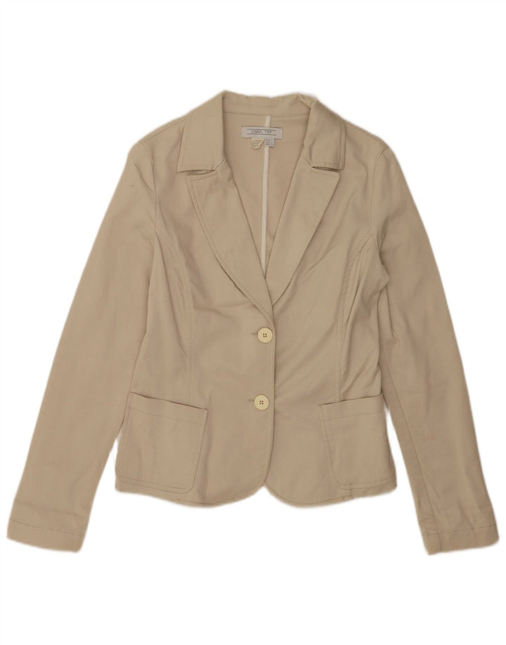 Zara Veste Blazer 2 Boutons Femme UK 14 Grand Coton Beige