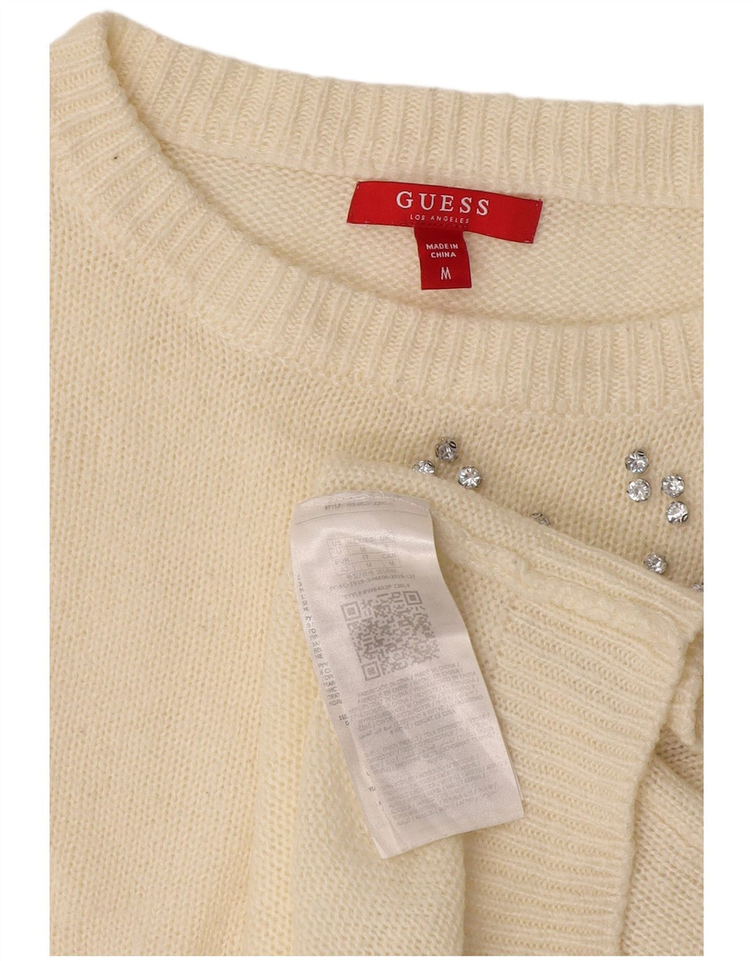 Guess Pull col bateau pour femme UK 14 Acrylique blanc moyen