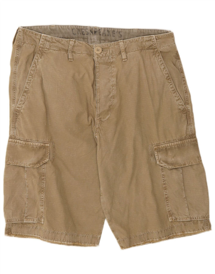 vintage Mens Cargo Shorts W33 Moyen Kaki Pinstripe Coton