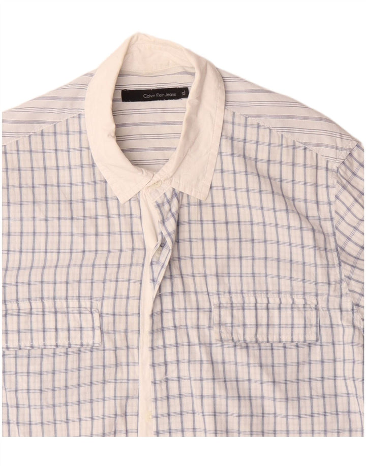 Calvin Klein Chemise à manches courtes pour homme XL en coton à carreaux blancs