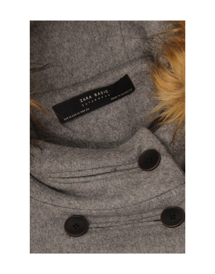 Zara Manteau à capuche double boutonnage pour femme UK 6 XS Gris