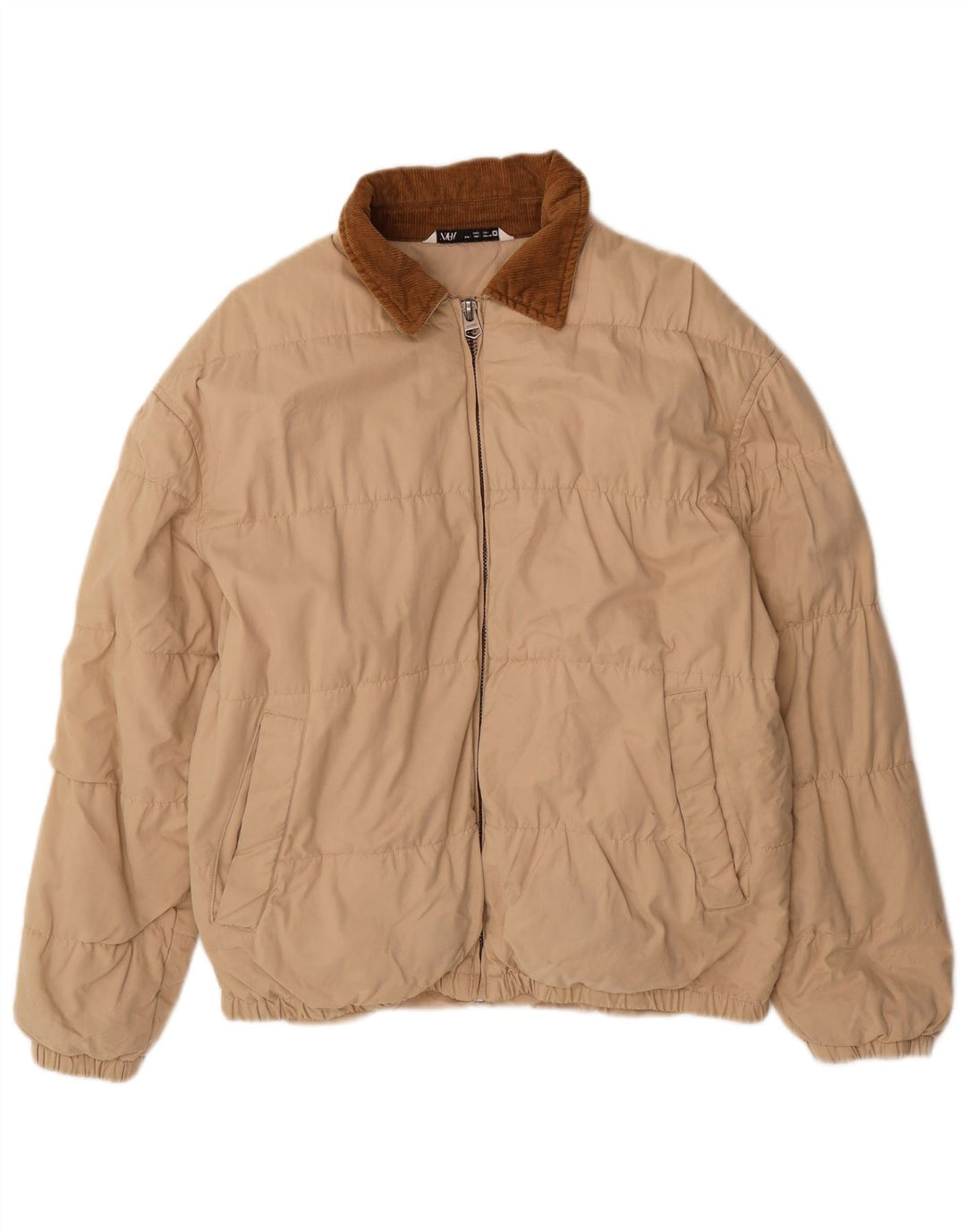 Zara Mens Bomber Jacket UK 40 Large Beige Colorblock Polyester