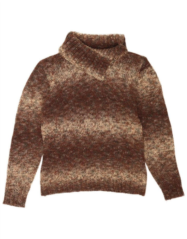 vintage Femmes Roll Neck Jumper Pull UK 14 Moyen Brun Moucheté