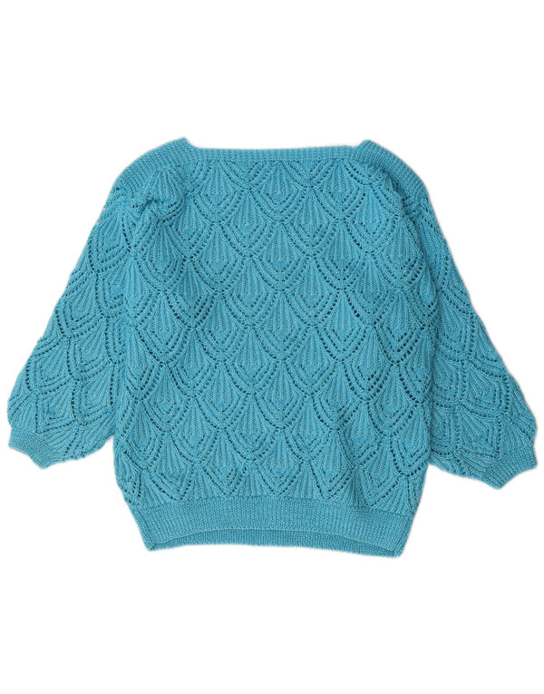 vintage Femmes Bateau Cou Jumper Pull UK 14 Grand Bleu
