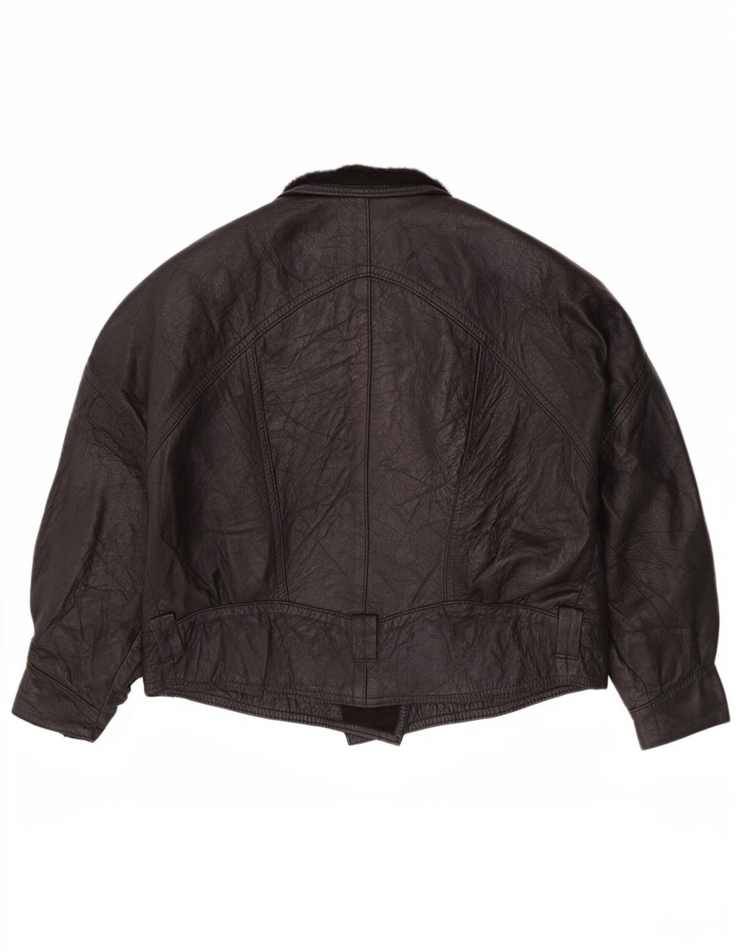 veste en cuir femme vintage UK 14 Grand Noir