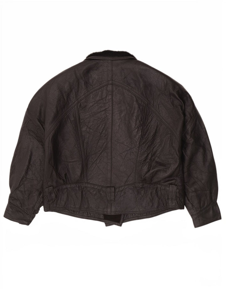 veste en cuir femme vintage UK 14 Grand Noir