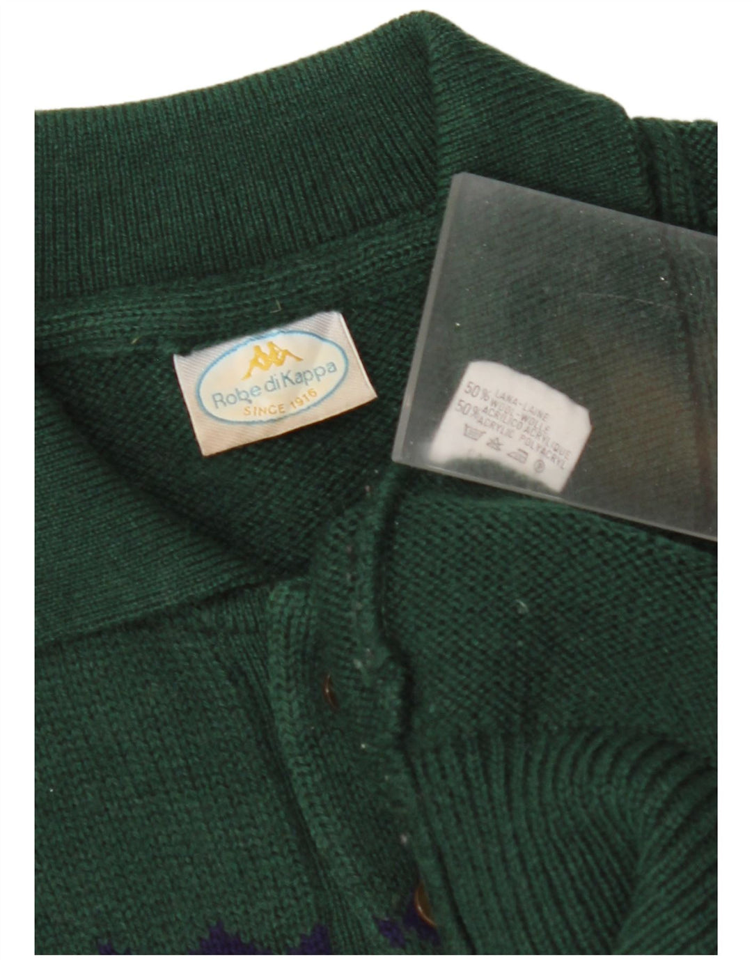 KAPPA Pull Col Polo Homme Vert Moyen Laine Géométrique