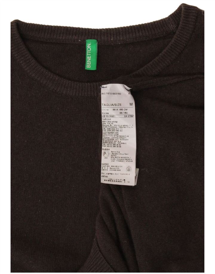 BENETTON Pull col bateau pour femme UK 12 Laine marron moyen