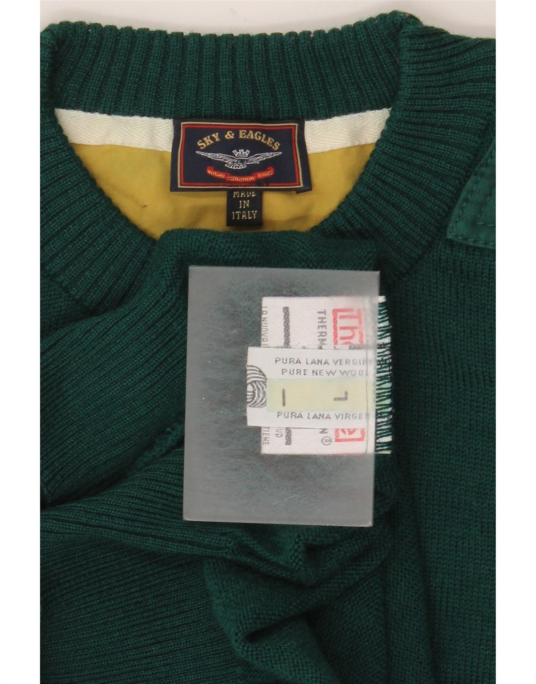 vintage Mens Crew Neck Jumper Pull Grande Laine Vierge Verte