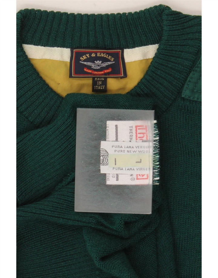 vintage Mens Crew Neck Jumper Pull Grande Laine Vierge Verte