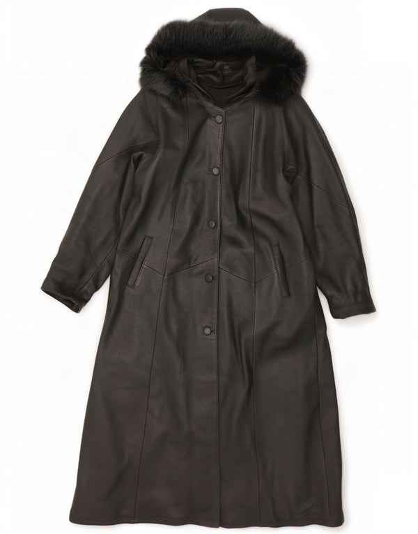 Manteau en cuir à capuche femme vintage UK 20 2XL Kaki